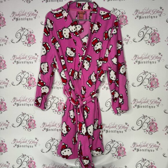 Hello kitty robe 2007 vintage dead stock fleece pink waist tie belt pockets - Picture 4 of 8
